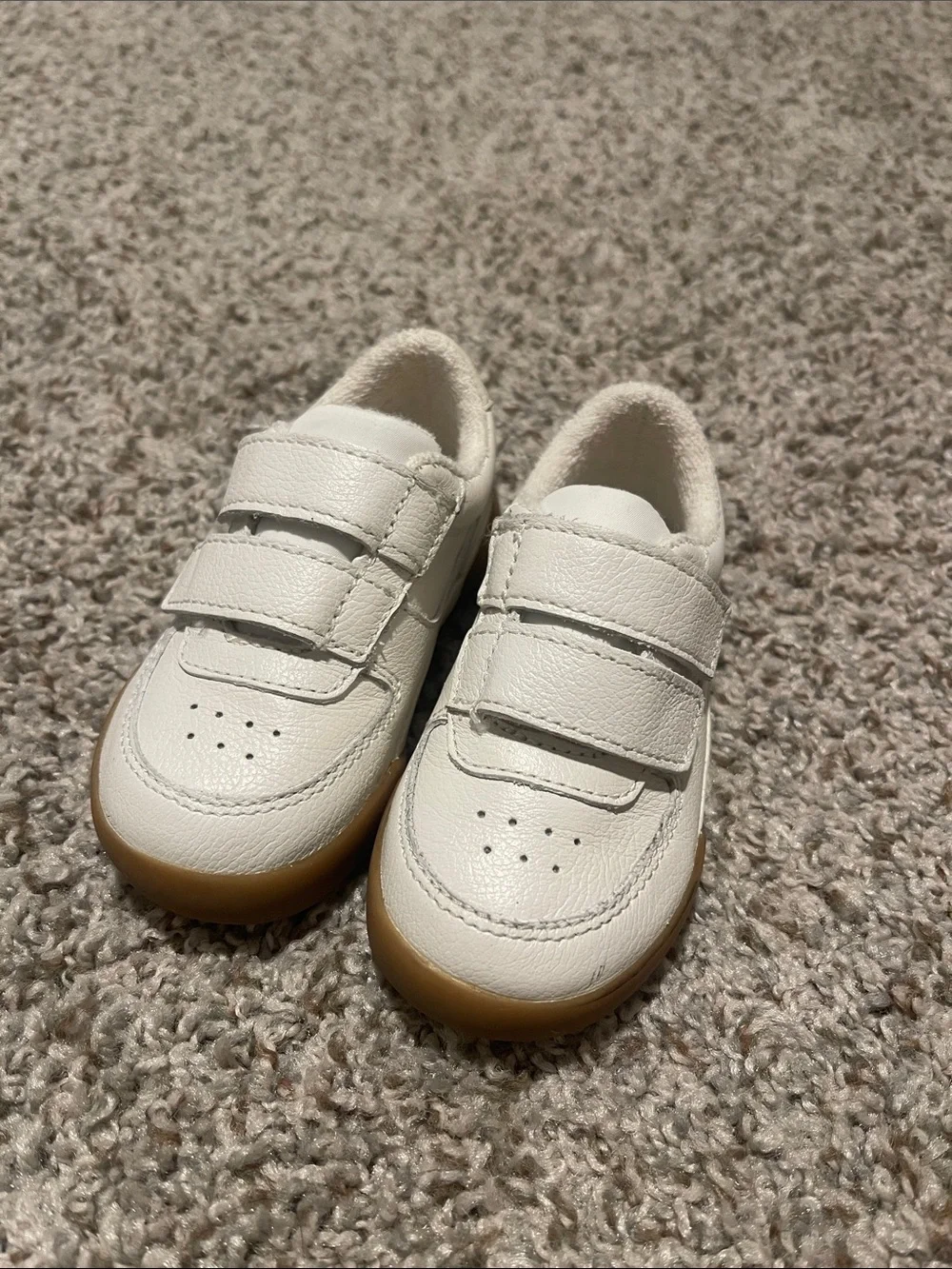 ZARA Kids White Leather Velcro Sneakers with Gum Sole